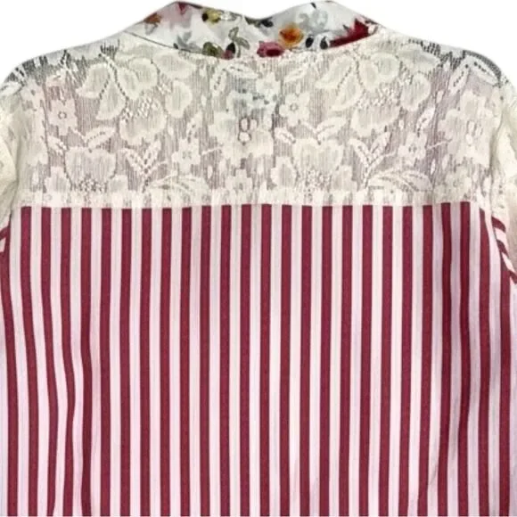 POL Lace Boho Striped Cardigan Layering Kimono Floral Patchwork Detail Med NEW - Picture 10 of 10